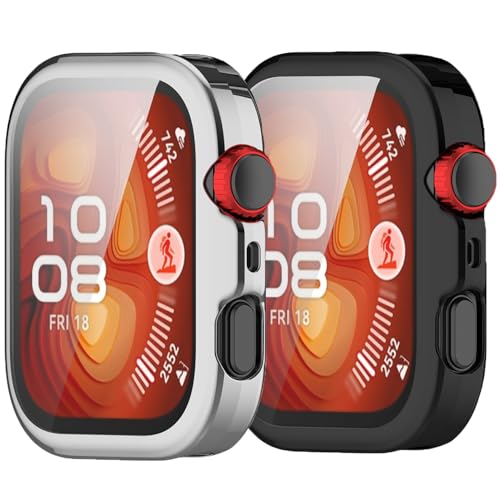 2Pack Hülle Kompatibel mit Huawei Watch FIT 4 Bildschirmschutzhülle Weiche TPU überzogen All-Around Schutzschirm Abdeckung Stoßfänger stoßdicht Anti-Drop für Frauen Männer (Silber Schwarz) von Yrzper