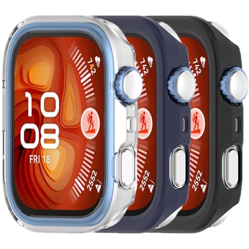2Pack Hülle Kompatibel mit Huawei Watch FIT 4 Harte PC Hülle Abdeckung Schlagfest, Stoßdicht,All-Around Rand Schutzstoßfänger Abdeckung (Clear blau schwarz) von Yrzper