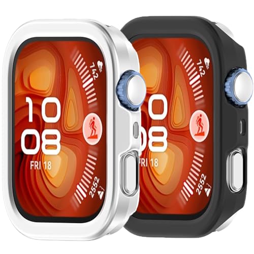 2Pack Hülle Kompatibel mit Huawei Watch FIT 4 Harte PC Hülle Abdeckung Schlagfest, Stoßdicht,All-Around Rand Schutzstoßfänger Abdeckung (Silber schwarz) von Yrzper