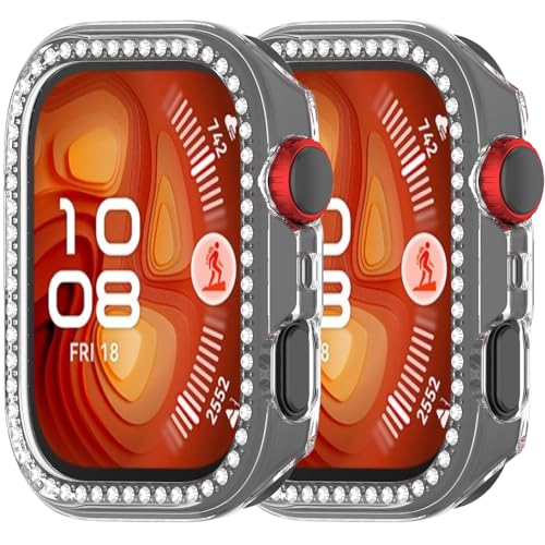 2pack Hülle Kompatibel mit Huawei Watch Fit 4 Bling Diamond Hülle PC Bumper Schutzhüllen Frauen Männer Kristall glänzende Strass Gehäuse Smartwatch Zubehör Gehäuse (2Clear) von Yrzper