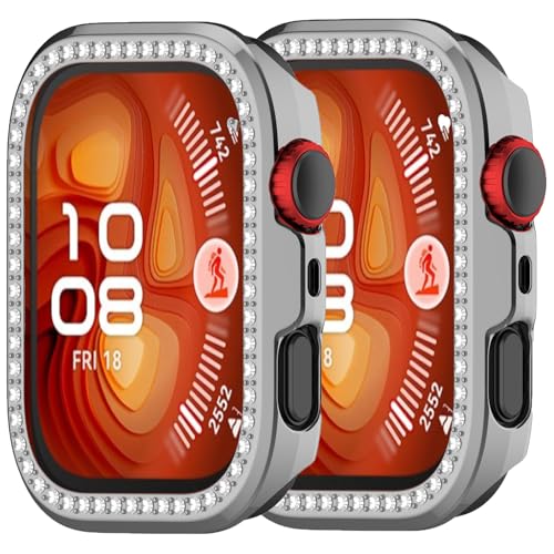 2pack Hülle Kompatibel mit Huawei Watch Fit 4 Bling Diamond Hülle PC Bumper Schutzhüllen Frauen Männer Kristall glänzende Strass Gehäuse Smartwatch Zubehör Gehäuse (2Silber) von Yrzper