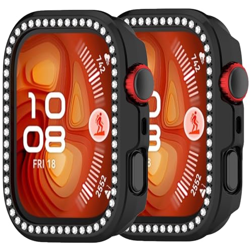 2pack Hülle Kompatibel mit Huawei Watch Fit 4 Bling Diamond Hülle PC Bumper Schutzhüllen Frauen Männer Kristall glänzende Strass Gehäuse Smartwatch Zubehör Gehäuse (2schwarz) von Yrzper