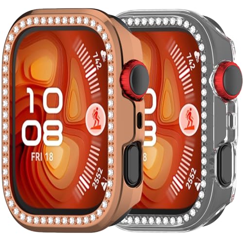 2pack Hülle Kompatibel mit Huawei Watch Fit 4 Bling Diamond Hülle PC Bumper Schutzhüllen Frauen Männer Kristall glänzende Strass Gehäuse Smartwatch Zubehör Gehäuse (Clear Roségold) von Yrzper