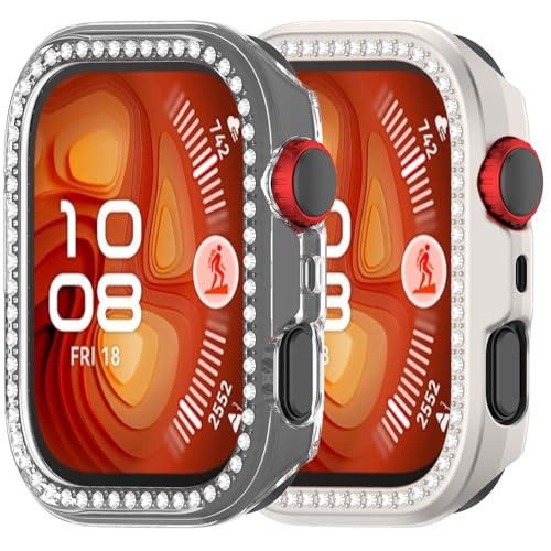 2pack Hülle Kompatibel mit Huawei Watch Fit 4 Bling Diamond Hülle PC Bumper Schutzhüllen Frauen Männer Kristall glänzende Strass Gehäuse Smartwatch Zubehör Gehäuse (Clear Sternenlicht) von Yrzper