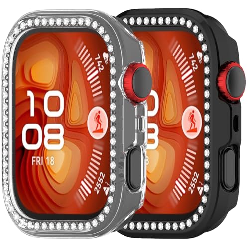 2pack Hülle Kompatibel mit Huawei Watch Fit 4 Bling Diamond Hülle PC Bumper Schutzhüllen Frauen Männer Kristall glänzende Strass Gehäuse Smartwatch Zubehör Gehäuse (Clear schwarz) von Yrzper