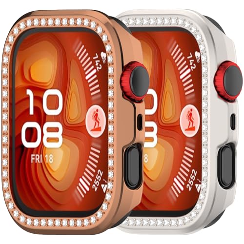 2pack Hülle Kompatibel mit Huawei Watch Fit 4 Bling Diamond Hülle PC Bumper Schutzhüllen Frauen Männer Kristall glänzende Strass Gehäuse Smartwatch Zubehör Gehäuse (Roségold Sternenlicht) von Yrzper