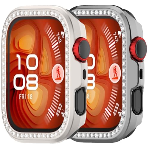 2pack Hülle Kompatibel mit Huawei Watch Fit 4 Bling Diamond Hülle PC Bumper Schutzhüllen Frauen Männer Kristall glänzende Strass Gehäuse Smartwatch Zubehör Gehäuse (Silber Sternenlicht) von Yrzper