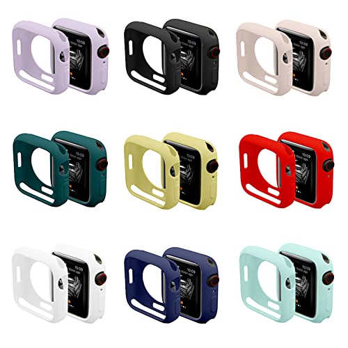 9pack Hülle Kompatibel mit Apple Watch Series 9 8 7 45mm 41mm Weiche TPU Silikon Vollständige Abdeckung Schutzhülle Kratzfest Schutz Case Silikon Protective Tasche Case für iWatch 45/41 mm(9pack,45mm) von Yrzper