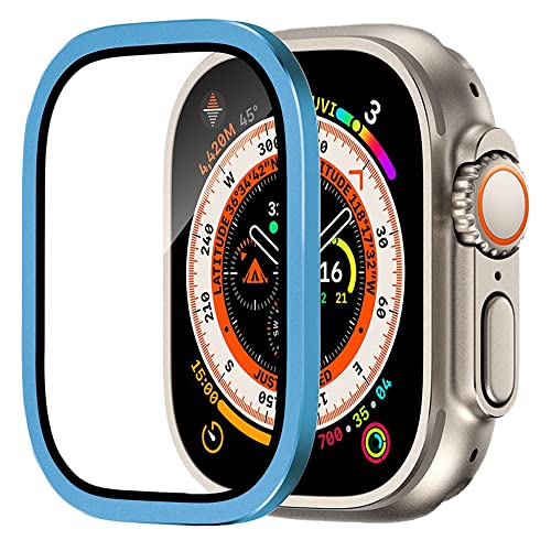 Displayschutz für Apple Watch Ultra /Ultra 2 49mm 9H gehärtetes Glas-Titanlegierung Rahmen halten Original Touch Sensitive Schutzglasfolie Anti-Kratzer wasserdichter Schutz für iwatch Ultra (Blau) von Yrzper