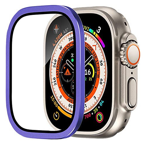 Displayschutz für Apple Watch Ultra /Ultra 2 49mm 9H gehärtetes Glas-Titanlegierung Rahmen halten Original Touch Sensitive Schutzglasfolie Anti-Kratzer wasserdichter Schutz für iwatch Ultra (Lila) von Yrzper