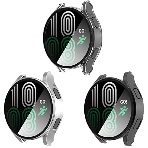 Displayschutzfolie für Samsung Galaxy Watch 4, 40 mm, 44 mm, Polycarbonat, Stoßfänger mit gehärtetem Glas, Hartschalen-Schutzhülle für Galaxy Watch 4 (Watch 4, 40 mm, 3er-Pack) von Yrzper
