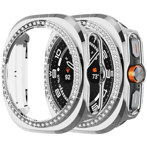 Hülle Kompatibel mit Samsung Galaxy Watch Ultra 47mm LTE Bling Diamond Hülle PC Bumper Schutzhüllen Frauen Mädchen Crystal Shining Strass Cases Smartwatch Zubehör Case (Silber, 47mm) von Yrzper