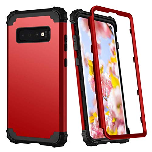 Hülle für Galaxy S10 Plus 3 in 1 PC+TPU 360 Grad Voll Schutz Full Body Bumper Handy-Hülle Case Back Cover für Galaxy S10 (Rot, Galaxy S10 Plus) von Yrzper