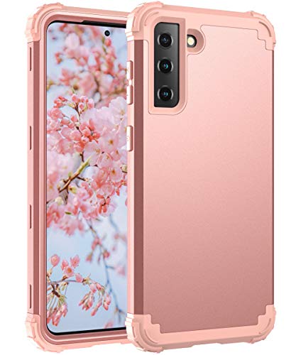 Hülle für Galaxy S21 3 in 1 PC+TPU 360 Grad Voll Schutz Full Body Bumper Handy-Hülle Case Back Cover für Galaxy S21 (Rotgold, Galaxy S21) von Yrzper