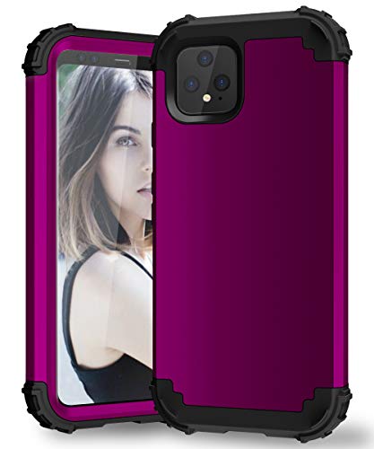 Hülle für Google Pixel 4 360 Grad Voll Schutz Full Body Stoßdämpfend Bumper Handy Hülle 3 in 1 PC+TPU Case Hard Back Cover (Dunkelviolett) von Yrzper
