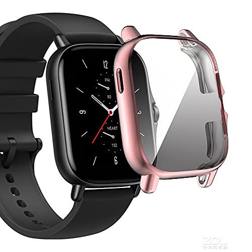 Kompatibel für Amazfit GTS 2 Smartwatch Case Überzogene ultradünne TPU 360 ° Ganzkörper-Displayschutzfolie Full Bumper wasserdichte stoßfeste Displayschutzhülle für Amazfit GTS 2 (Rosa) von Yrzper