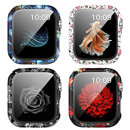 Kompatibel für Apple Watch SE Series 6 5 4 3 2 Hülle 360° Rundum PC Schutzhülle mit Leopardenmuster/Blumen und Hartglas-Smartwatch-Displayschutzfolien für Apple Watch 44mm 40mm 42mm 38mm(4pack1,44mm) Kompatibel für Apple Watch SE Series 6 5 4 3 2 Hülle 360° Rundum PC Schutzhülle mit Leopardenmuster/Blumen und Hartglas-Smartwatch-Displayschutzfolien für Apple Watch 44mm 40mm 42mm 38mm(4pack1,44mm) von Yrzper