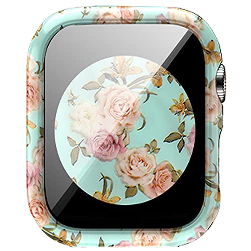 Kompatibel für Apple Watch Series 7 45mm 41mm Hard PC Flowers Case mit gehärtetem Glas Smartwatch Displayschutzfolie Vollständige Schutzhülle für Frauen Mädchen (41mm, Blume3) von Yrzper