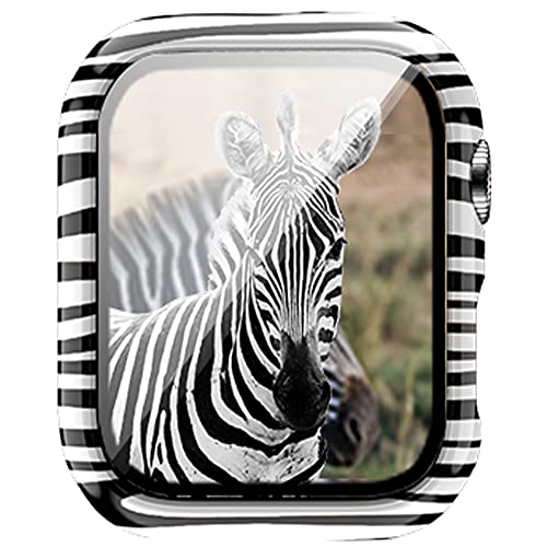 Kompatibel für Apple Watch Series 7 45mm 41mm Hard PC Leopard Case mit gehärtetem Glas Smartwatch Displayschutzfolie Vollständige Schutzhülle für Frauen Mädchen (41mm, Zebra) von Yrzper