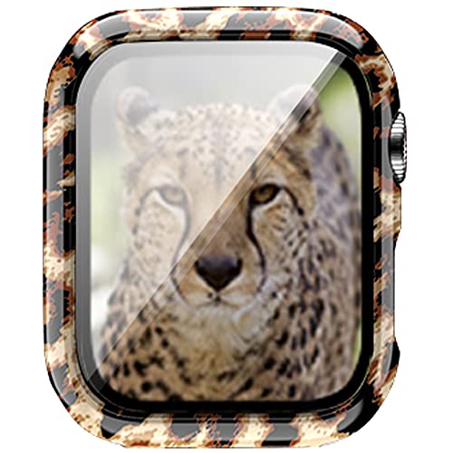 Kompatibel für Apple Watch Series 7 45mm 41mm Hard PC Leopard Case mit gehärtetem Glas Smartwatch Displayschutzfolie Vollständige Schutzhülle für Frauen Mädchen (45mm, Leopard) von Yrzper