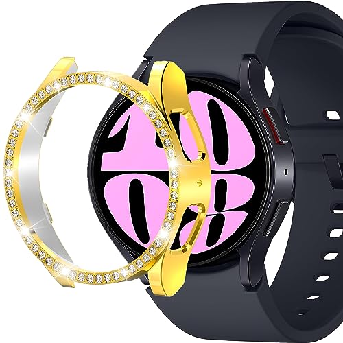 Kompatibel für Galaxy Watch 6 44mm hülle(2023) Diamant PC Beschichtung Bumper hülle Bling Kristall Glänzender Glitter Rahmen Harte Schutzhülle für Galaxy Watch 6 40mm (Gold, 40MM) von Yrzper