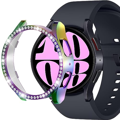 Kompatibel für Galaxy Watch 6 44mm hülle(2023) Diamant PC Beschichtung Bumper hülle Bling Kristall Glänzender Glitter Rahmen Harte Schutzhülle für Galaxy Watch 6 40mm (Multicolour, 44MM) von Yrzper