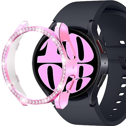 Kompatibel für Galaxy Watch 6 44mm hülle(2023) Diamant PC Beschichtung Bumper hülle Bling Kristall Glänzender Glitter Rahmen Harte Schutzhülle für Galaxy Watch 6 40mm (Rosa, 40MM) von Yrzper