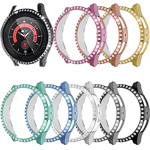 Kompatibel für Samsung Galaxy Watch 5 Pro 45mm Diamond PC Plating Bumper Hülle Bling Crystal Diamonds Shiny Glitter Frame Harte Schutzhülle für Galaxy Watch 5 Pro 45mm (9pack) von Yrzper