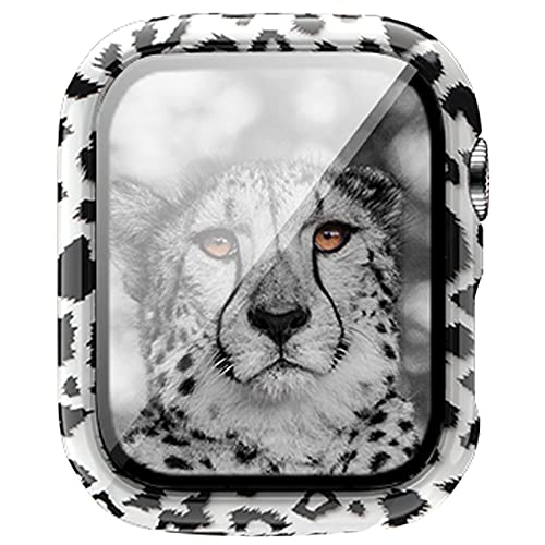 Kompatibel mit Apple Watch Series 9, 8, 7, 45 mm, 41 mm, Leopardenmuster, harte PC-Hülle, gehärtetes Glas, Displayschutzfolie, Abdeckung, widerstandsfähig, stoßfest, Schutzhülle (41 mm, Leopard) von Yrzper