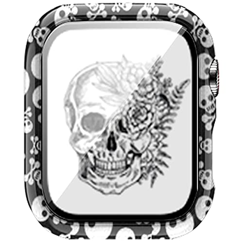 Kompatibel mit Apple Watch Series 9, 8, 7, 45 mm, 41 mm, Leopardenmuster, harte PC-Hülle, gehärtetes Glas, Displayschutzfolie, widerstandsfähig, stoßfest, Schutzhülle (41 mm, Totenkopf) von Yrzper