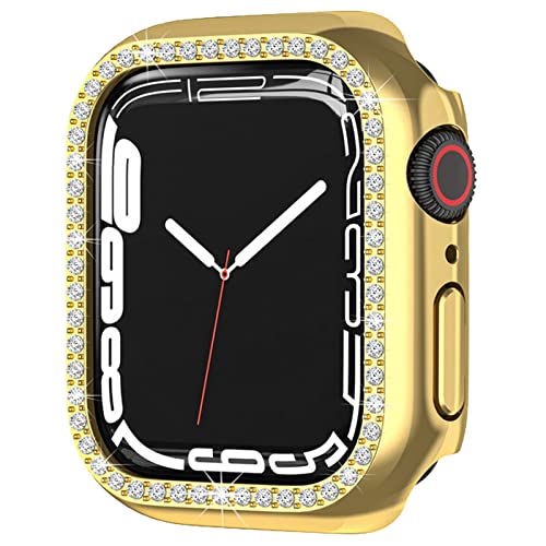 Kompatibel mit Apple Watch Series 9 8 7 45mm 41mm Bling Diamond Case PC Überzug Stoßfänger Schutzhüllen Frauen Mädchen Kristall Glänzende Strass Hüllen Smartwatch Zubehör Hülle (Gold, 45mm) von Yrzper