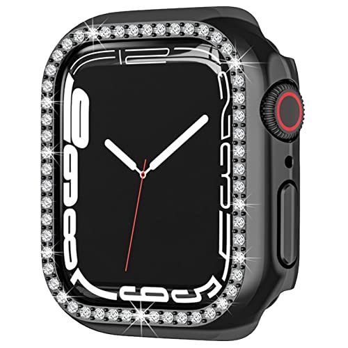 Kompatibel mit Apple Watch Series 9 8 7 45mm 41mm Bling Diamond Case PC Überzug Stoßfänger Schutzhüllen Frauen Mädchen Kristall Glänzende Strass Hüllen Smartwatch Zubehör Hülle (Schwarz, 41mm) von Yrzper