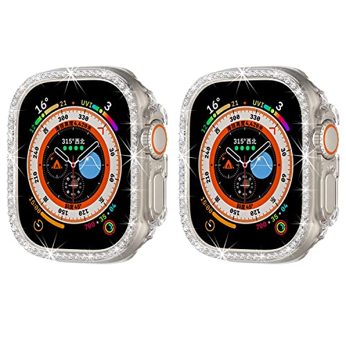 Kompatibel mit Apple Watch Ultra 2 49mm Bling Diamond Case PC Stoßfänger Schutzhüllen Frauen Mädchen Kristall Glänzende Strass Hüllen Smartwatch Zubehör Hülle für Apple Watch Ultra 49mm (2Pack) von Yrzper