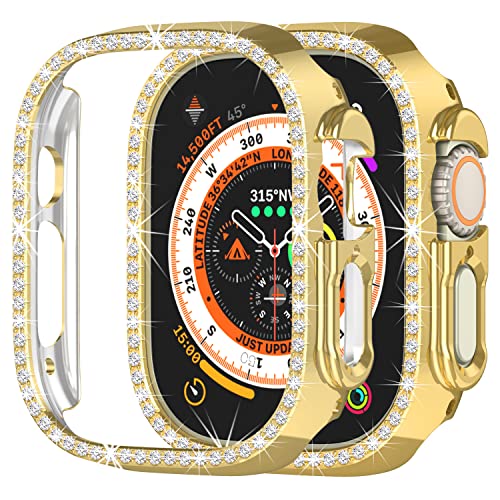 Kompatibel mit Apple Watch Ultra 2 49mm Bling Diamond Case PC Stoßfänger Schutzhüllen Frauen Mädchen Kristall Glänzende Strass Hüllen Smartwatch Zubehör Hülle für Apple Watch Ultra 49mm (Gold) Kompatibel mit Apple Watch Ultra 2 49mm Bling Diamond Case PC Stoßfänger Schutzhüllen Frauen Mädchen Kristall Glänzende Strass Hüllen Smartwatch Zubehör Hülle für Apple Watch Ultra 49mm (Gold) von Yrzper