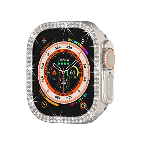 Kompatibel mit Apple Watch Ultra 2 49mm Doppelreihe Bling Diamond Hülle PC Stoßfänger Schutzhüllen Frauen Mädchen Kristall Glänzende Strass Smartwatch Zubehör für Apple Watch Ultra 49mm (Sternenlicht) von Yrzper