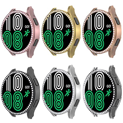 Kompatibel mit Samsung Galaxy Watch 4 40 mm 44 mm 2021 Diamant-PC-Beschichtung, Bumper-Hülle, glitzernder Rahmen, harte Schutzhülle für Galaxy Watch 4 2021 (40 mm, 6er-Pack) von Yrzper