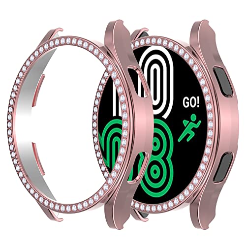 Kompatibel mit Samsung Galaxy Watch 4 40 mm 44 mm 2021 Diamant-PC-Beschichtung Bumper Case Bling Kristall Glänzend Glitzer Rahmen Harte Schutzhülle für Galaxy Watch 4 2021 (44 mm, Rosa) von Yrzper