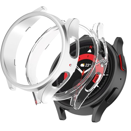 Kompatibel mit Samsung Galaxy Watch 5 Pro, 45 mm, harte PC-Schutzhülle, Kantenschutz, Stoßschutz, Rahmenabdeckung, stoßfeste Schutzhülle für Galaxy Watch 5 Pro, 45 mm (transparentes Silber) von Yrzper