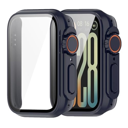 Kompatibel mit Xiaomi Smart Band 9 Pro Hülle Cover Displayschutzfolie Hülle mit Panzerglasfolie Displayschutzfolie Case Kratzfest Bumper Cover Defense Edge für Xiaomi Band 9 Pro (Blau) von Yrzper