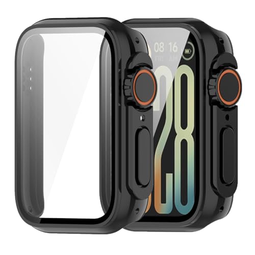 Kompatibel mit Xiaomi Smart Band 9 Pro Hülle Cover Displayschutzfolie Hülle mit Panzerglasfolie Displayschutzfolie Case Kratzfest Bumper Cover Defense Edge für Xiaomi Band 9 Pro (Schwarz) von Yrzper