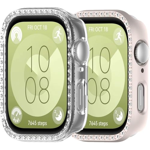 Schutzhülle für Huawei Watch Fit 3, Glitzer-Diamant, Polycarbonat, Stoßschutz, für Damen, Mädchen, Herren, kristallglänzende Strasssteine, Smartwatch-Zubehör, 2 Stück (klares Sternenlicht) von Yrzper