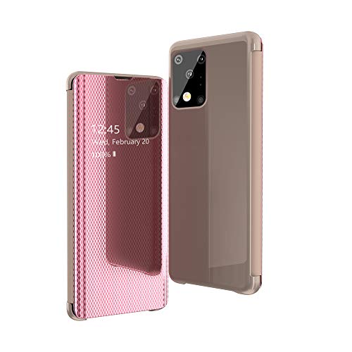 Yrzper Hülle Kompatibel mit Galaxy S20 Flip smart View Handy Case mit Standfunktion Spiegel Schutzhülle PU-Leder Flip Hülle Tasche für Galaxy S20+ (Galaxy S20, Pink) von Yrzper