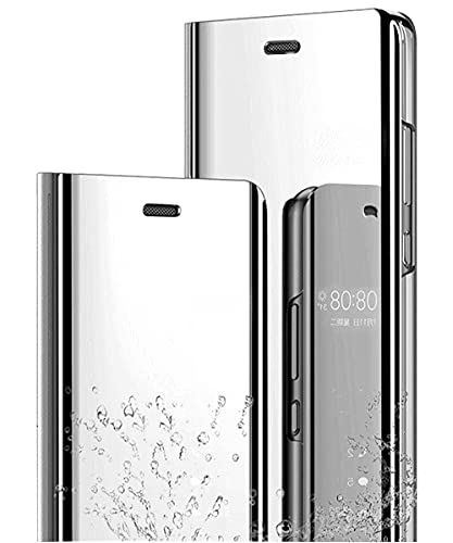 Yrzper Hülle für Galaxy S10 Handyhülle Spiegeln PU Leder Flip Hülle Ständer Clear View Spiegel Überzug PC Schutzhülle mit Hart Standfunktion für Galaxy S10 Plus (Silber, Samsung Galaxy S10 Plus) von Yrzper