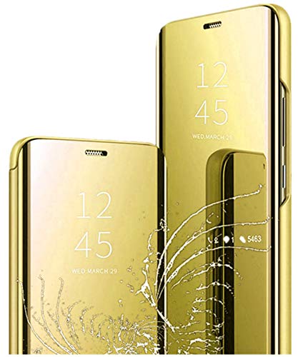 Yrzper Hülle für iPhone 12/Pro（6.1"） Hülle Clear View Standing Cover Spiegel Handyhülle Schutzhülle Flip Case Schutz Tasche mit Standfunktion 360 Grad hülle für iPhone 12/Pro (Gold) von Yrzper