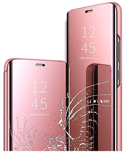 Yrzper Hülle für iPhone 12/Pro（6.1"） Hülle Clear View Standing Cover Spiegel Handyhülle Schutzhülle Flip Case Schutz Tasche mit Standfunktion 360 Grad hülle für iPhone 12/Pro (Roségold) von Yrzper