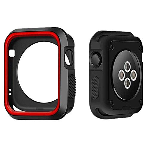 Yrzper Kompatibel mit Apple Watch SE Series 6 5 4 44 mm 40 mm Schutzhülle Ultra Slim Silikon Protective Überzug Schutzhülle Tasche Case für Apple Watch 44 mm 40 mm (Rot + schwarz, 40mm) von Yrzper