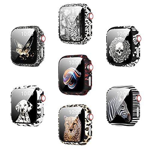 kompatibel für Apple Watch SE Series 6 5 4 3 2 Hülle 360° Rundum PC Schutzhülle mit Leopardenmuster/Blumen und Hartglas-Smartwatch-Displayschutzfolien für Apple Watch 44mm 40mm 42mm 38mm (7pack, 44mm) kompatibel für Apple Watch SE Series 6 5 4 3 2 Hülle 360° Rundum PC Schutzhülle mit Leopardenmuster/Blumen und Hartglas-Smartwatch-Displayschutzfolien für Apple Watch 44mm 40mm 42mm 38mm (7pack, 44mm) von Yrzper