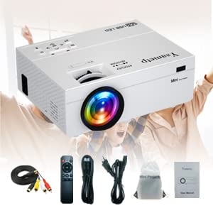 Mini-Projektor, tragbarer Projektor Full HD 1080p, 10000 Lumen, Heimkino-Filmprojektor, kompatibel mit Laptop, TV-Stick, HDMI, VGA, USB, VG, iPhone, Android-Smartphone (tiefweiß) von Ysametp