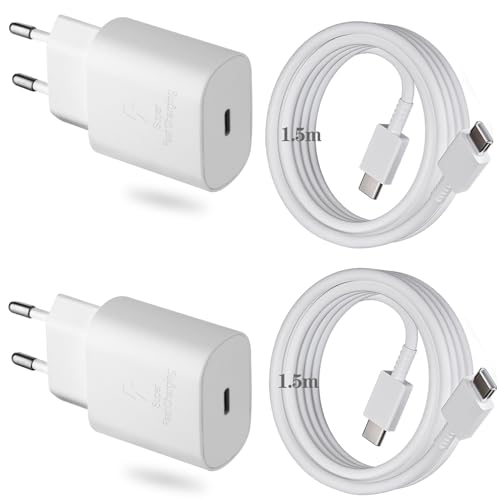 2 Pack 25W Schnellladegerät USB C für Samsung Galaxy S24 S23 S22 S21 S21+ S21 FE S21 Ultra Z Fold 3 4 5 S20 S20+ S20 FE 5G Note20 A90 A80 A70 A72 A54 A53 Ladegerät mit 1.5m Ladekabel Typ C Weiß von Ysevnotan