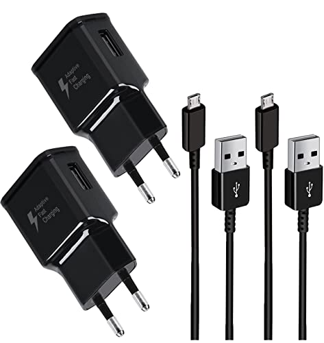 2er Pack Ladegerät kompatibel mit Samsung Galaxy S7 S6 S5 S4 S3 S2 A2S A3 A5 A6S A7 A8 A9 A10 Tab A9 A6 Tab 7 6 Tablet 4 7 J6 J5 J3 Schnellladegerät mit Micro USB 1,5m Kabel ladekabel (Schwarz) von Ysevnotan